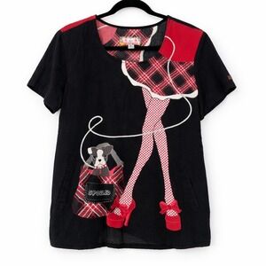 Koi Limited Edition Black Red Plaid Dog  Top XL Spoiled Y2K Inspired Scrubs